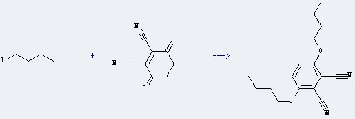 The 1,2-Benzenedicarbonitrile,3,6-dibutoxy- could be obtained by the reactants of 1-iodo-butane and 3,6-dihydroxy-phthalonitrile